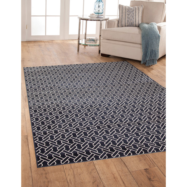 Oliver Viscose Navy/White Rug Wayfair